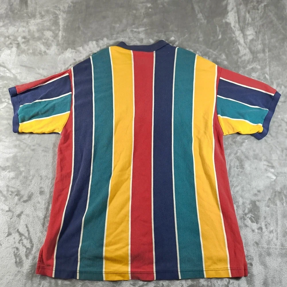 Vintage Trader Bay Polo Shirt Mens XXL Blue Yellow Striped Colorful 90s Hiphop